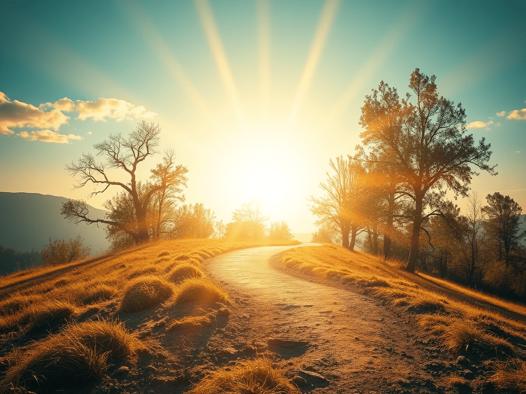 sunrise breaking forth in a path